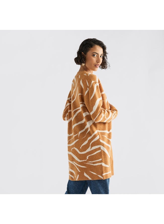 Splash FAV Textured Open Front Cardigan with Long Sleeves  - Image 3