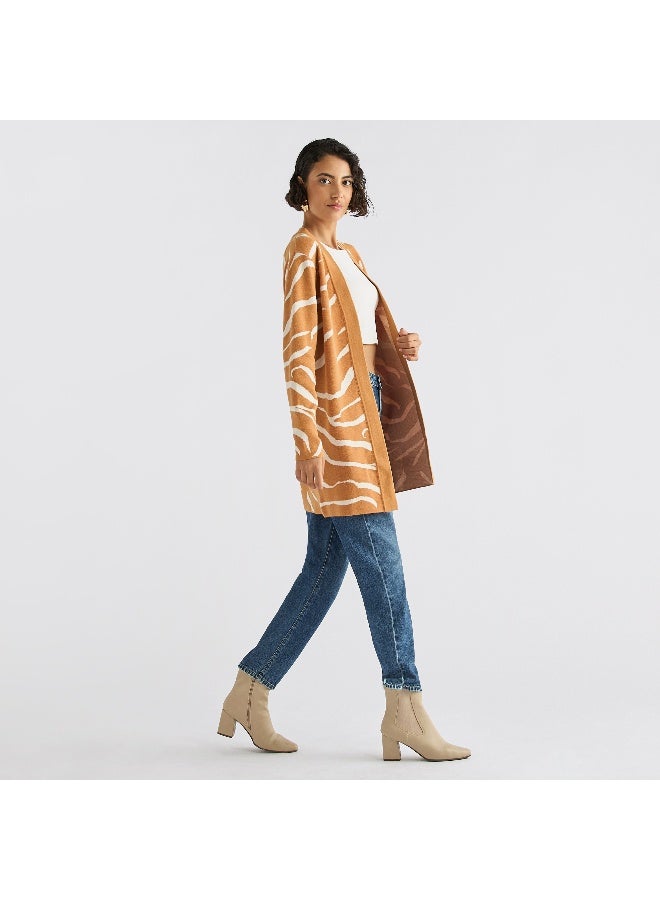 Splash FAV Textured Open Front Cardigan with Long Sleeves  - Image 4