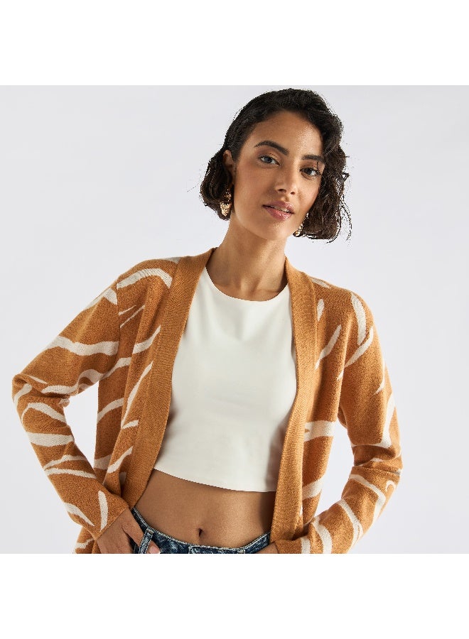 Splash FAV Textured Open Front Cardigan with Long Sleeves  - Image 1