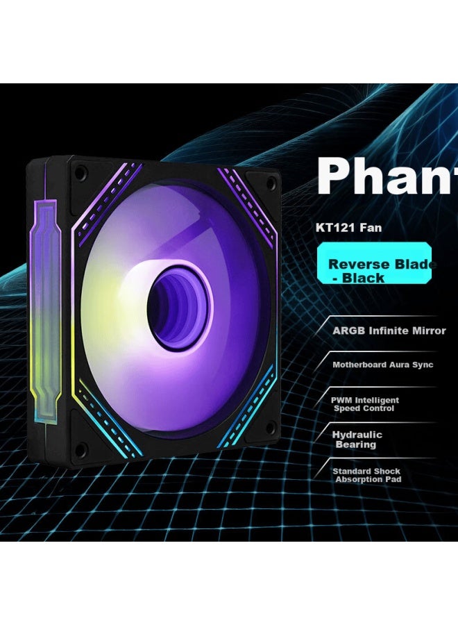 Sama Kt121 Phantom Black 12cm Case Fan Argb Infinite Mirror Lighting 5v3p Sync Small 4-p Pwm Speed Control Hydraulic Bearing With Standard Shock Absorbing Pads - Image 1