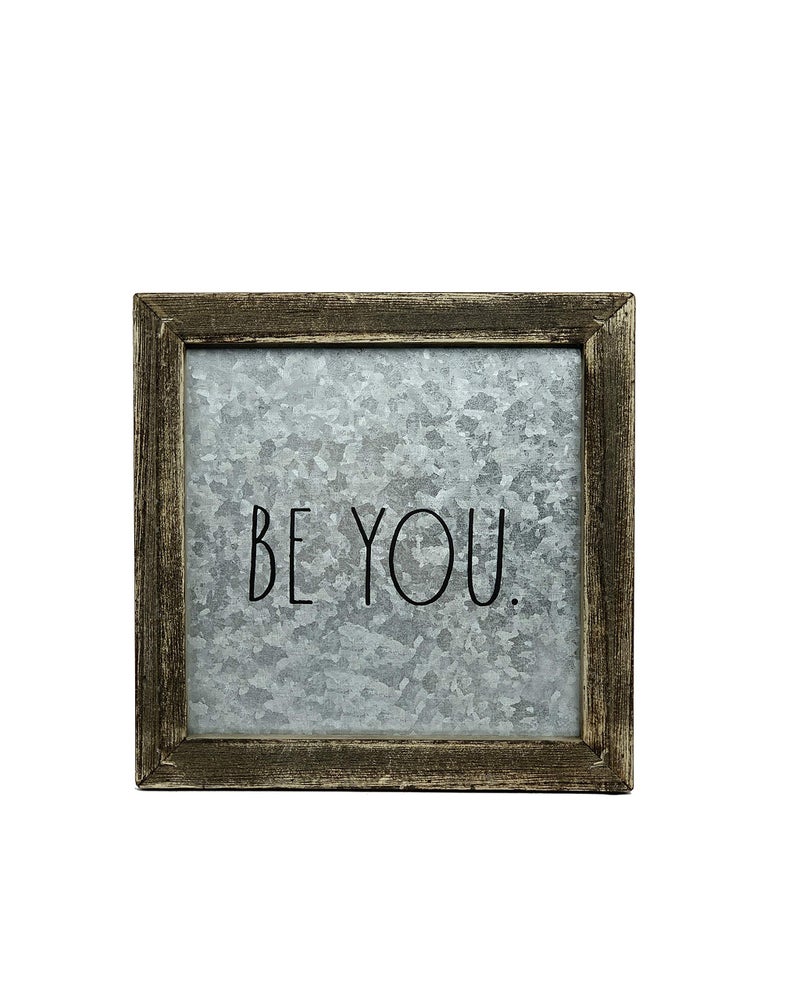 Rae Dunn Be You Desk Plaque  Inspirational Message Desktop Sign for Home and Office Dcor  Motivational Vintage Display for Cubicle Work Space  Chic Distressed Wood and Metal
