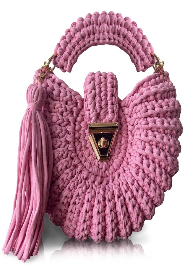 CHQEL Evening Clutch Bag for Women, Handmade Crochet Wedding Party Purse, Small Flap Formal Crossbody Handbag Evening Clutch (PRETTY) - Image 1