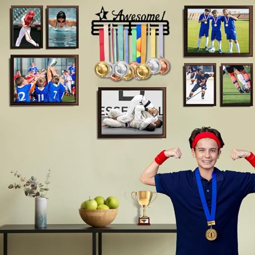 Resama Awesome Medal Hanger Holder Display Rack for Awards Ribbons Personalized Medal Sports Themed Race Ribbon Holder for Wall Metal Display Men Boy Girl Kid - Image 3