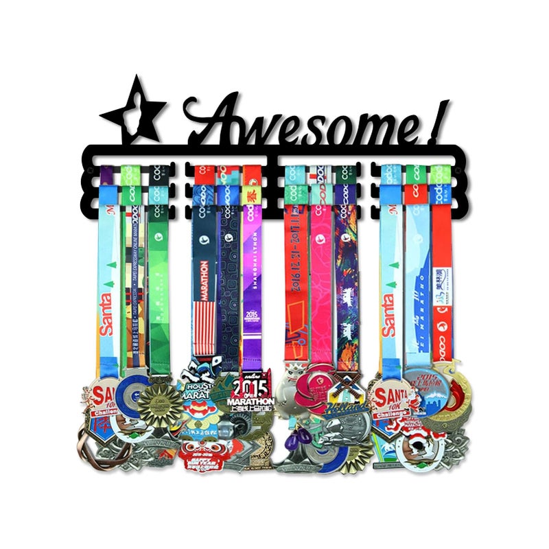 Resama Awesome Medal Hanger Holder Display Rack for Awards Ribbons Personalized Medal Sports Themed Race Ribbon Holder for Wall Metal Display Men Boy Girl Kid - Image 2