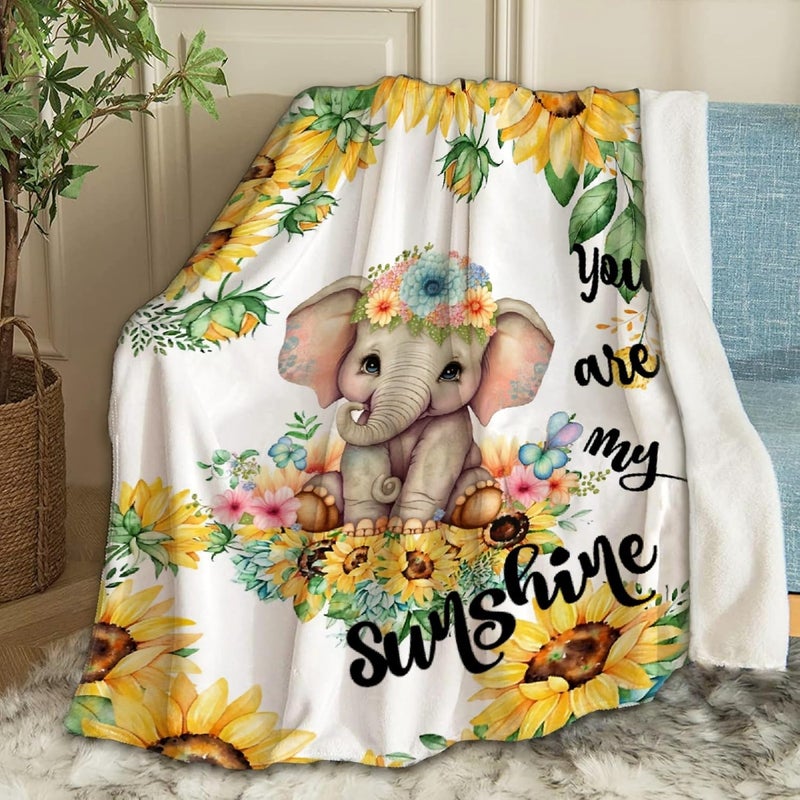 Ottoy Sunflower Elephant Blanket Gifts Plush Fuzzy Cozy Soft Lightweight You are My Sunshine Blankets for Couch Air-Conditioning Quilts Decor Blanket for Chirstmas Birthday 50"x40" for Kids - Image 1