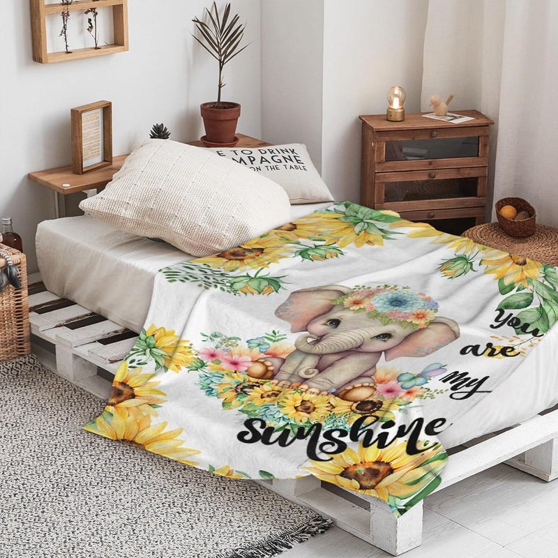 Ottoy Sunflower Elephant Blanket Gifts Plush Fuzzy Cozy Soft Lightweight You are My Sunshine Blankets for Couch Air-Conditioning Quilts Decor Blanket for Chirstmas Birthday 50"x40" for Kids - Image 5