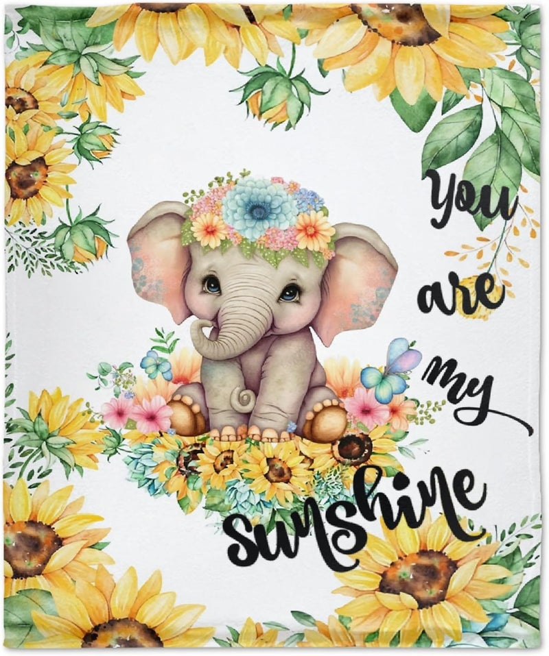 Ottoy Sunflower Elephant Blanket Gifts Plush Fuzzy Cozy Soft Lightweight You are My Sunshine Blankets for Couch Air-Conditioning Quilts Decor Blanket for Chirstmas Birthday 50"x40" for Kids - Image 2