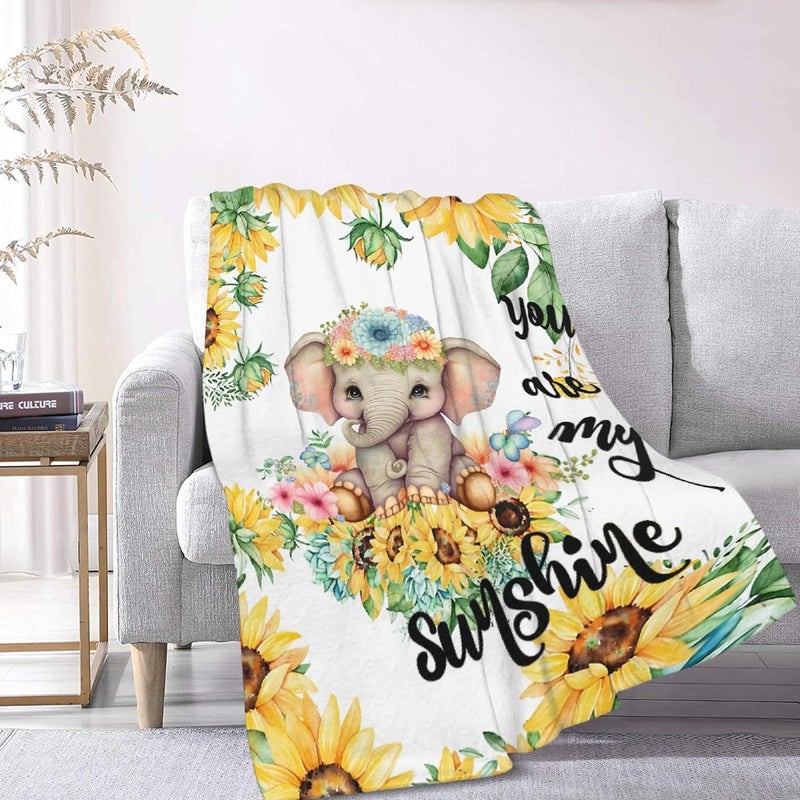 Ottoy Sunflower Elephant Blanket Gifts Plush Fuzzy Cozy Soft Lightweight You are My Sunshine Blankets for Couch Air-Conditioning Quilts Decor Blanket for Chirstmas Birthday 50"x40" for Kids - Image 3