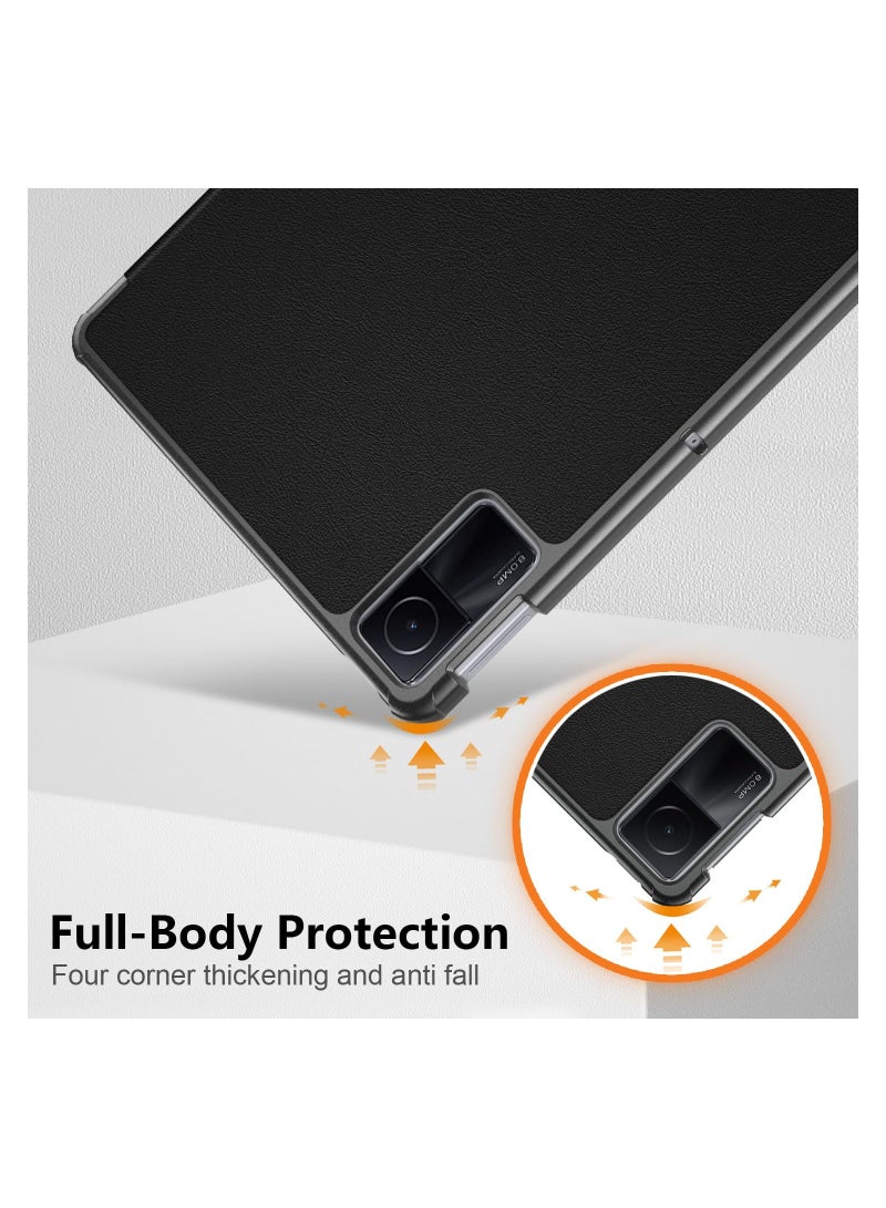 SYOSI غطاء ذكي متين لجهاز Redmi Pad SE مقاس 11 بوصة مع حامل، غطاء قابل للطي مخصص، غطاء ثلاثي الطيات، غطاء نحيف وخفيف الوزن، جراب جلدي من البولي يوريثان لجهاز Xiaomi Redmi Pad SE 2023، أسود - Image 5
