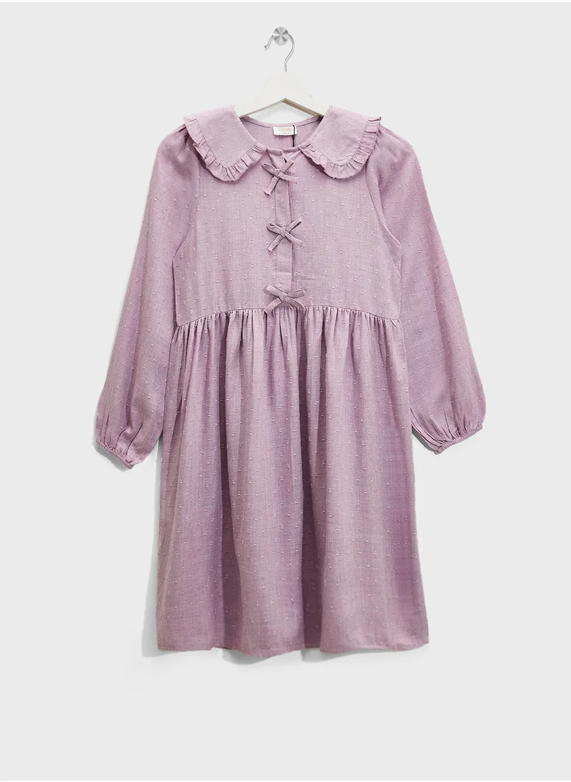 ريبلز مع نمشي Girls Peter Pen Collar & Bow Dress