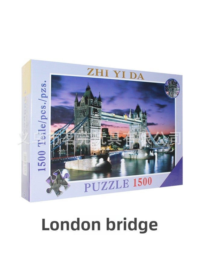 Adult 1500 Pieces Puzzle Thickened Paper Oil Painting Landscape Puzzle Super Hard To Burn Brain Game Educational Toys Living Room Hanging Picture-Color:8808 London Bridge - Image 1