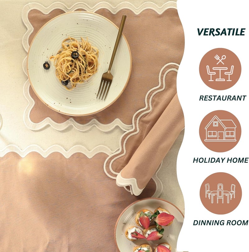 Folkulture Placemats Set of 4  13 x 19 100 Cotton Rustic Place Mats  Heat Resistant Table Mats for Dining Table Decor  Boho Placemats Scalloped Kitchen Mats or Table Placemats Sand - Image 5
