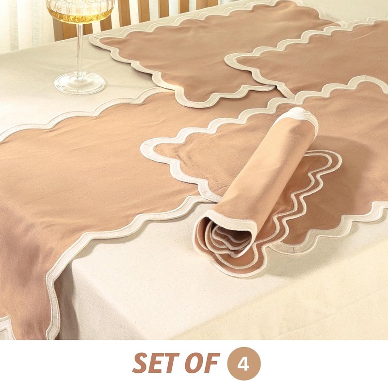 Folkulture Placemats Set of 4  13 x 19 100 Cotton Rustic Place Mats  Heat Resistant Table Mats for Dining Table Decor  Boho Placemats Scalloped Kitchen Mats or Table Placemats Sand - Image 3