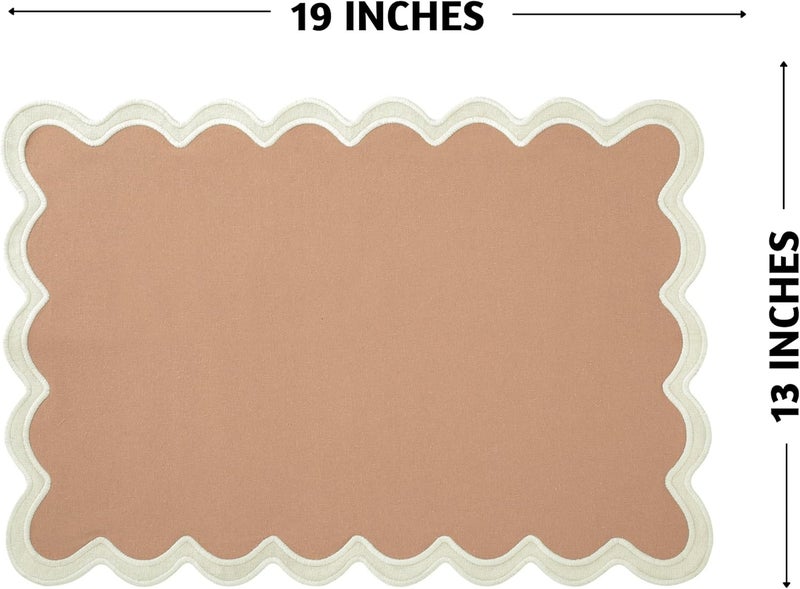 Folkulture Placemats Set of 4  13 x 19 100 Cotton Rustic Place Mats  Heat Resistant Table Mats for Dining Table Decor  Boho Placemats Scalloped Kitchen Mats or Table Placemats Sand - Image 4