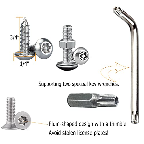 HAOBO Anti Theft License Plate Screws, Anti Theft License Plate Frame Bolts Tamper Resistant Fasteners, Stainless Steel License Plate Screws, 1/4"(M6) Security Screw Set for Protection Car License Plates - Image 3