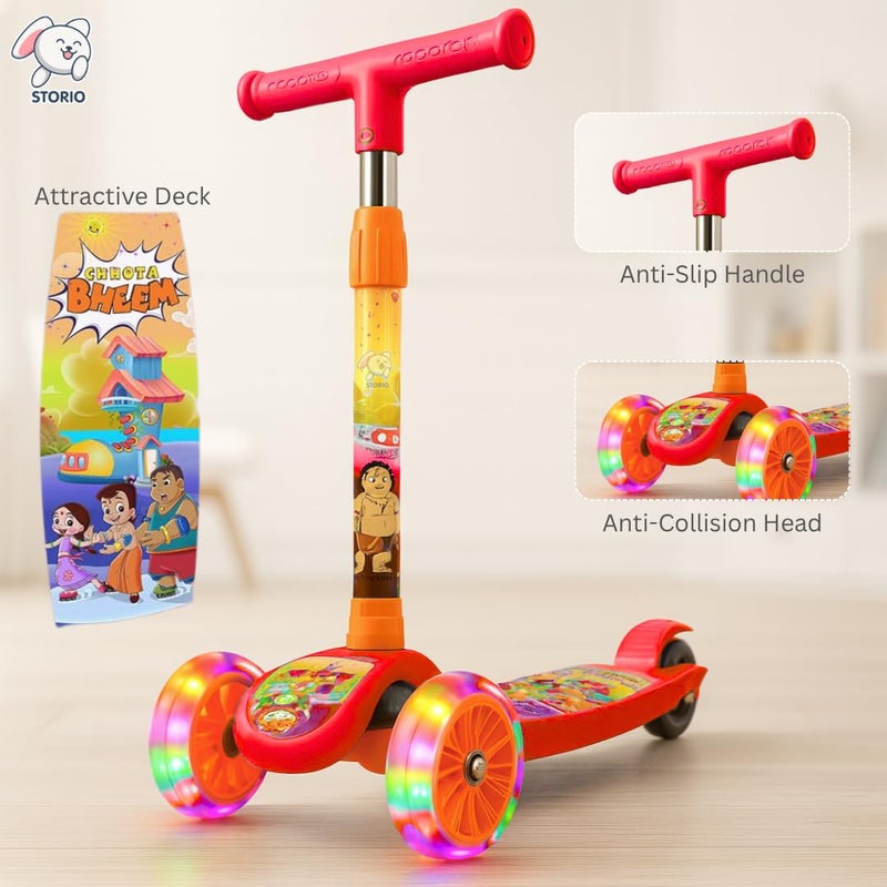 Storio سكوتر أطفال قابل للطي من تشوتا بيم مع عجلات مضيئة وارتفاع قابل للتعديل | 3+ سنوات للأولاد والبنات | سعة 50 كجم | لعبة ممتعة في الهواء الطلق - أحمر - Image 4