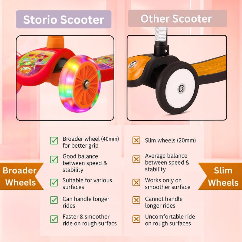 Storio سكوتر أطفال قابل للطي من تشوتا بيم مع عجلات مضيئة وارتفاع قابل للتعديل | 3+ سنوات للأولاد والبنات | سعة 50 كجم | لعبة ممتعة في الهواء الطلق - أحمر - Image 5