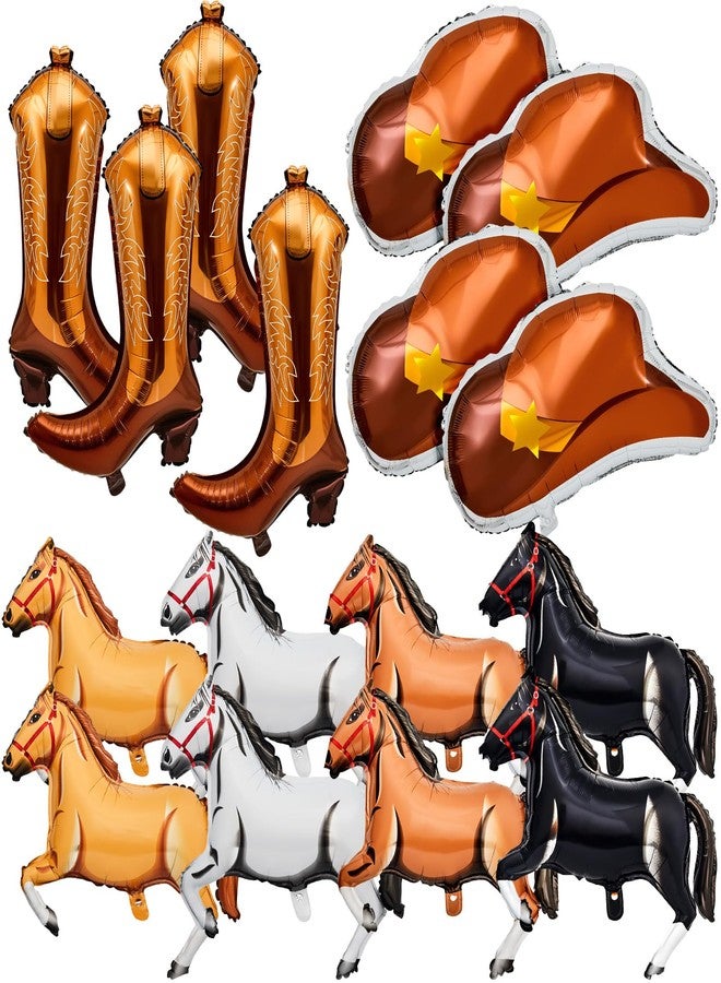 PullCrease 16 Pcs Western Party Balloons - Horse, Cow, Cowgirl Boot, Cowboy Hat Foil for Western Decorations, Cowgirl Cowboy Themed Birthday Party - Image 1