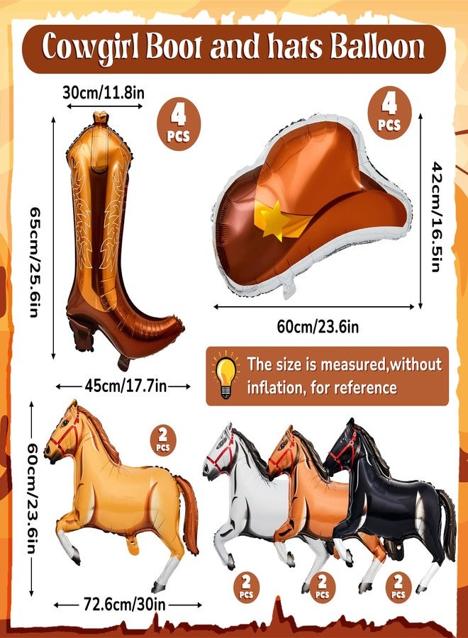 PullCrease 16 Pcs Western Party Balloons - Horse, Cow, Cowgirl Boot, Cowboy Hat Foil for Western Decorations, Cowgirl Cowboy Themed Birthday Party - Image 2
