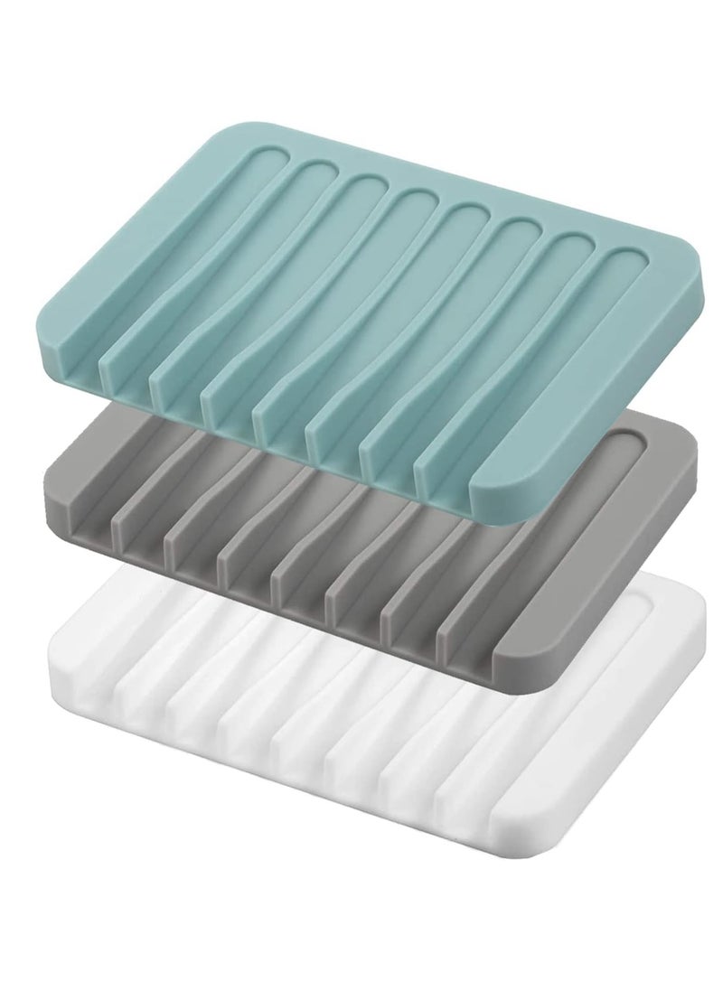 Generic Self Draining Soap Dishes, 3 Pcs Silicone Soap Saver, Waterfall Drainer Soap Holder for Bathroom, Extend Soap Life, Keep Soap Bars Dry Clean & Easy Cleaning (White, Gray, Teal) 