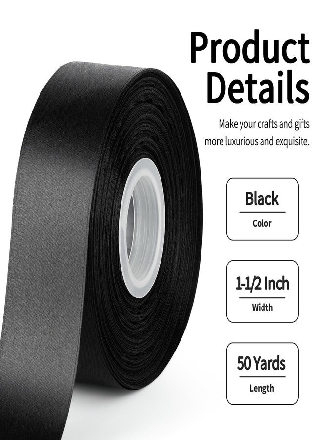 Mauproy 1-1/2 Inches Wide Satin Ribbon, 50 Yards Solid Fabric Ribbon for Wedding Party Decoration DIY Crafts Bows Floral Bouquets Hair Accessories (Black) - Image 2