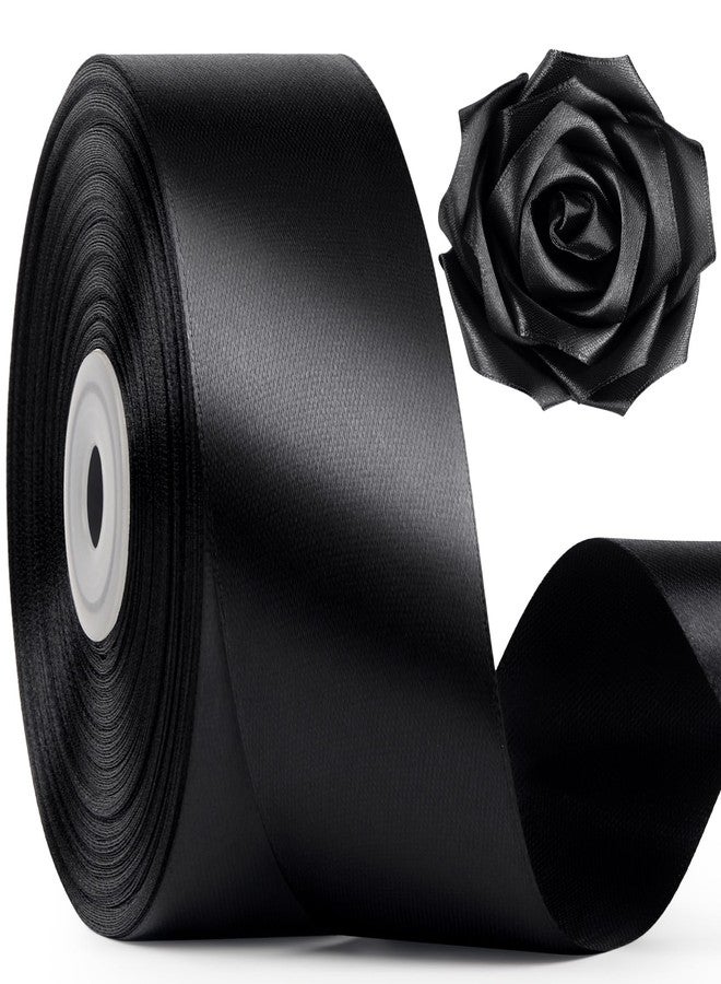 Mauproy 1-1/2 Inches Wide Satin Ribbon, 50 Yards Solid Fabric Ribbon for Wedding Party Decoration DIY Crafts Bows Floral Bouquets Hair Accessories (Black) - Image 1