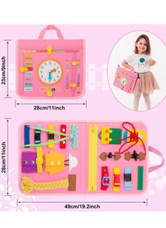 Y&D Busy Board, 27 in 1 DIY Portable Felt Dressing Button Learning Board Early Educational Sensory Brain Toys for 2 3 4 Years Old Boys Girls Preschoolers(Pink)  - Image 5