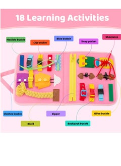 Y&D Busy Board, 27 in 1 DIY Portable Felt Dressing Button Learning Board Early Educational Sensory Brain Toys for 2 3 4 Years Old Boys Girls Preschoolers(Pink)  - Image 3
