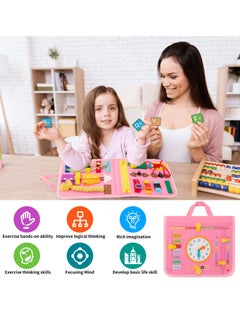 Y&D Busy Board, 27 in 1 DIY Portable Felt Dressing Button Learning Board Early Educational Sensory Brain Toys for 2 3 4 Years Old Boys Girls Preschoolers(Pink)  - Image 2