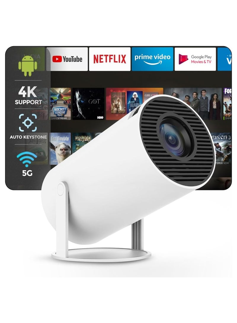 DUSALA Smart 4K Portable Mini Projector, HY300 Auto Keystone Correction Portable Projector, 4K/ 200 ANSI Smart Projector with 2.4/5G WiFi, BT 5.0, 130 Inch Screen, 180 Degree Flip,Home Video Projector - Image 1