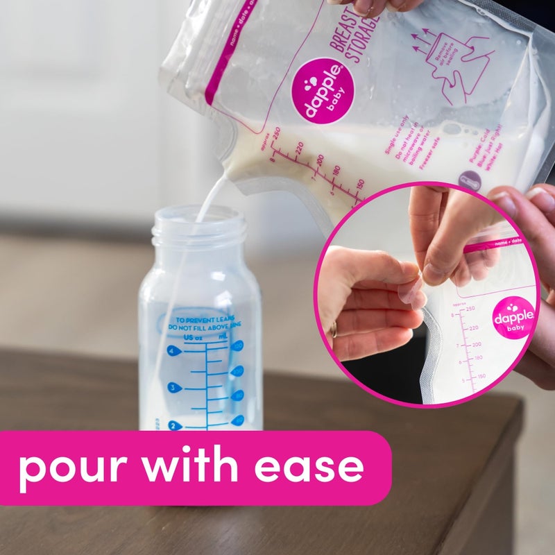 Dapple Breast Milk Storage Bags with East Pour Spout, Leakproof Double Zipper, BPA-Free, Pre-Sterilized, Temperature Sensor, Freezer-Safe, Pump Directly Into Bag, 8oz, 50ct - Image 5