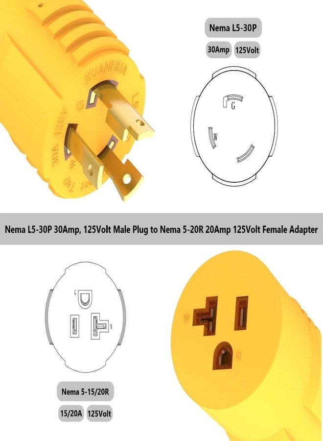 ADCAUDX Shore-Power 30 Amp to 20 Amp RV Generator-Adapter Plug Marine-30Amp to 110 15 Amp Household Inlet,NEMA L5-30P to 5-15/20R,3-Prong Locking 125V 30A-Generator Male to 15A/ 20A-Female Boat Power Adapter - Image 3