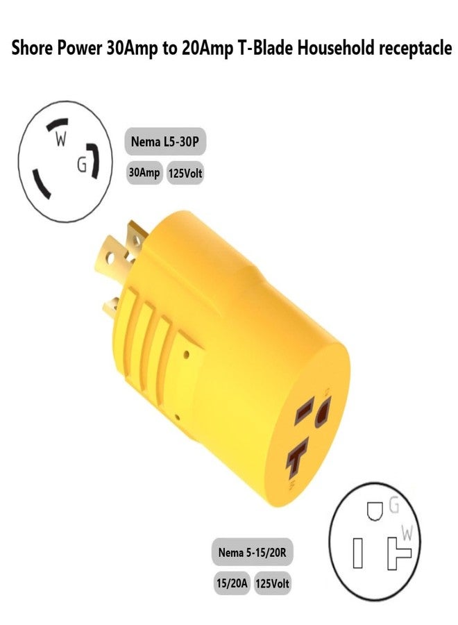 ADCAUDX Shore-Power 30 Amp to 20 Amp RV Generator-Adapter Plug Marine-30Amp to 110 15 Amp Household Inlet,NEMA L5-30P to 5-15/20R,3-Prong Locking 125V 30A-Generator Male to 15A/ 20A-Female Boat Power Adapter - Image 4