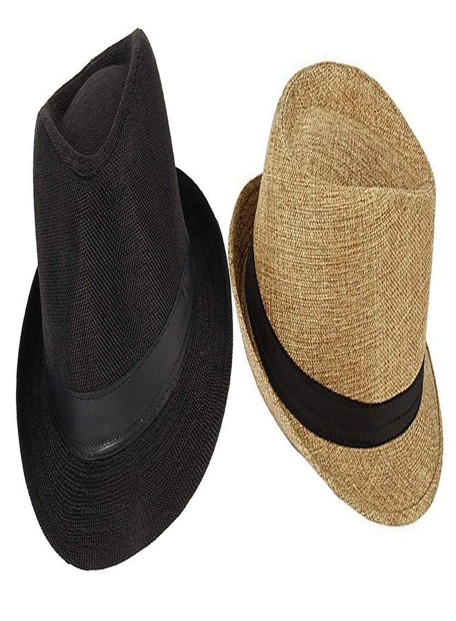 Niue Combo of 2 Pcs Fedora Hat for Men and Women (Black-Beige)-(Pack of 02) - Image 1