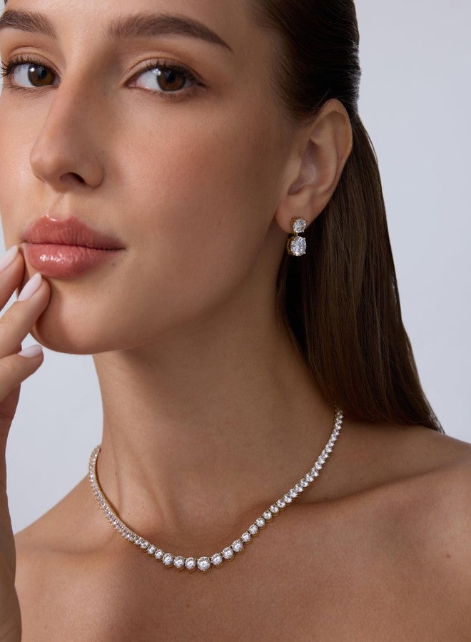 PAVOI 14K Yellow Gold Plated Graduated Tennis Necklaces for Women - Cubic Zirconia Tennis Necklace for Brides & Bridesmaids - Simulated Diamond Chain Trendy Wedding Jewelry - 18 Inches - Image 4