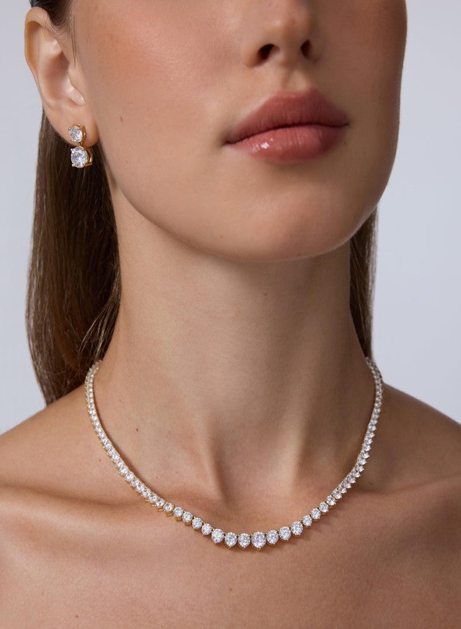 PAVOI 14K Yellow Gold Plated Graduated Tennis Necklaces for Women - Cubic Zirconia Tennis Necklace for Brides & Bridesmaids - Simulated Diamond Chain Trendy Wedding Jewelry - 18 Inches - Image 2