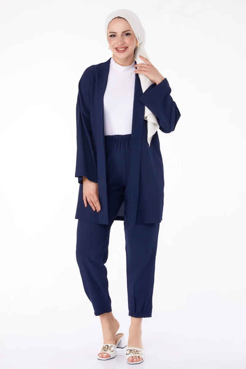 Tofisa Plain Mid Women's Navy Blue Cardigan Trousers 11432