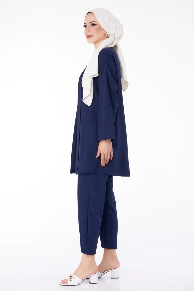 Tofisa Plain Mid Women's Navy Blue Cardigan Trousers 11432