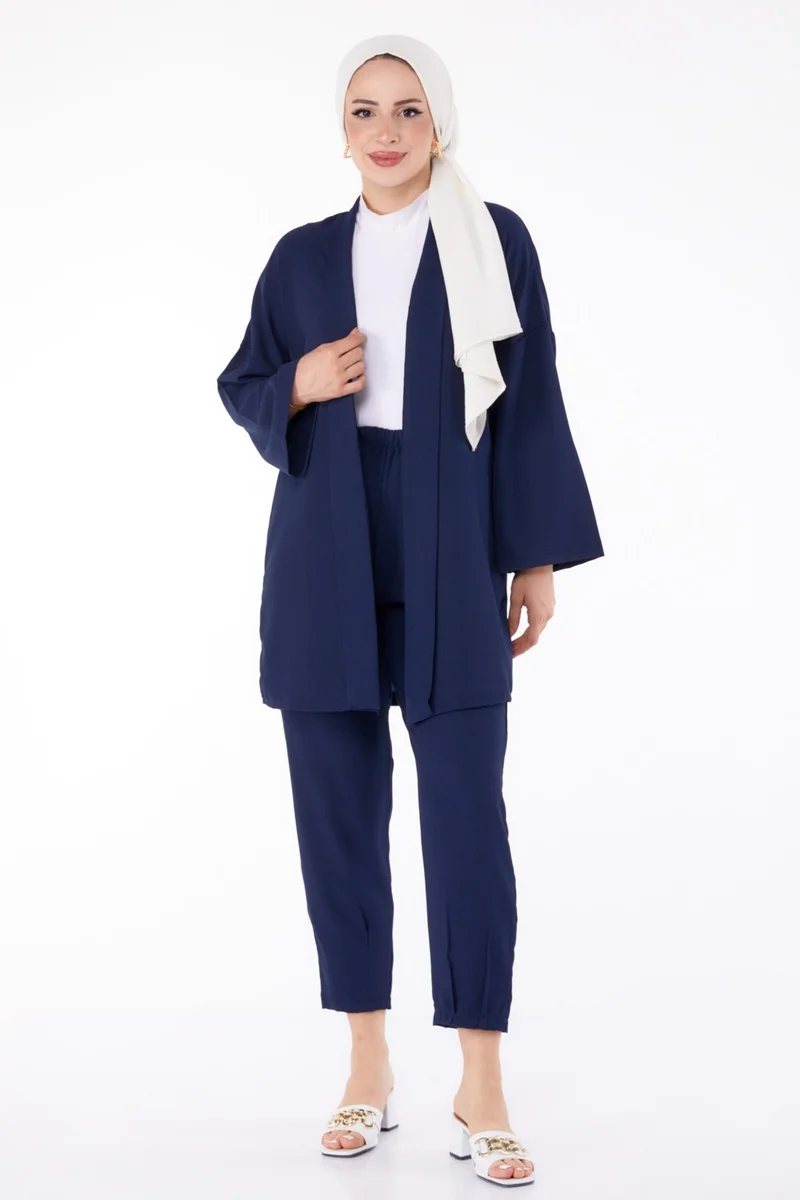 Tofisa Plain Mid Women's Navy Blue Cardigan Trousers 11432