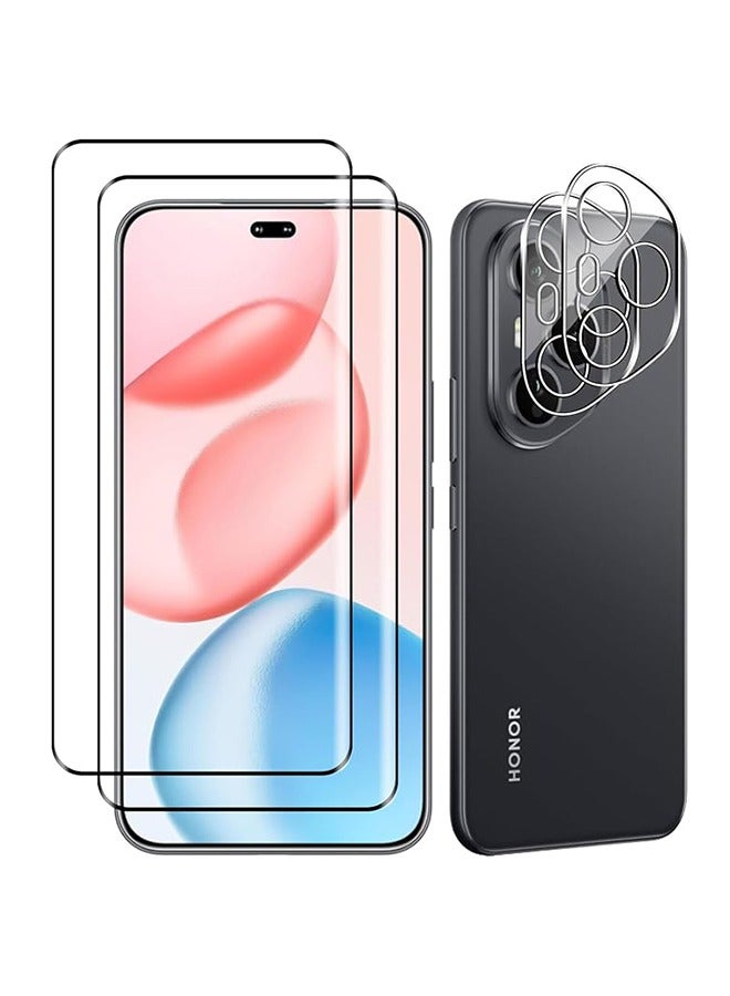 2 Pcs Honor 400 Pro 5G Screen Protector, With 2 Pcs Camera Protective Film, 9H Tempered Glass Screen Protector for Honor 400 Pro 5G, Full Coverage Bubble-Free Tempered Film, Anti-Scratch Film (Edge Adhesive) - Image 1