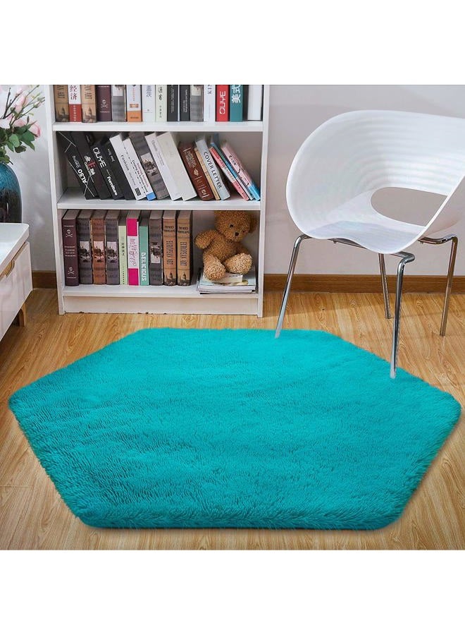 junovo Ultra Soft Rug for Nursery Children Room Baby Room Home Decor Dormitory Hexagon Carpet for Playhouse Princess Tent Kids Play Castle, Diameter 4.6 ft, Teal Blue - Image 2