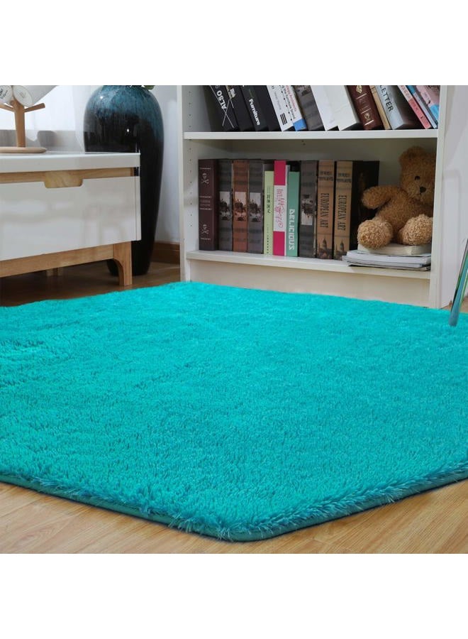 junovo Ultra Soft Rug for Nursery Children Room Baby Room Home Decor Dormitory Hexagon Carpet for Playhouse Princess Tent Kids Play Castle, Diameter 4.6 ft, Teal Blue - Image 3