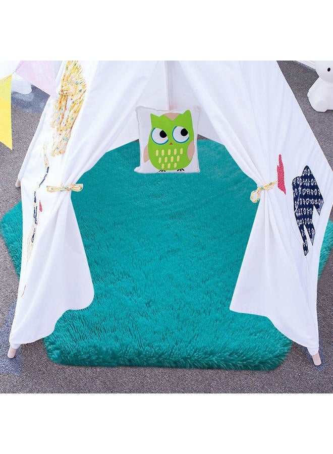 junovo Ultra Soft Rug for Nursery Children Room Baby Room Home Decor Dormitory Hexagon Carpet for Playhouse Princess Tent Kids Play Castle, Diameter 4.6 ft, Teal Blue - Image 5