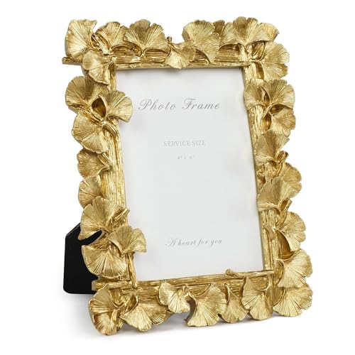 Cuspin 4x6 Gold Picture Frames Vintage Gold Frame Ornate Leaf Textured HandCrafted Resin with Glass Front Antique Photo Frames for Tabletop Display Retro Design Home Decor - Image 1
