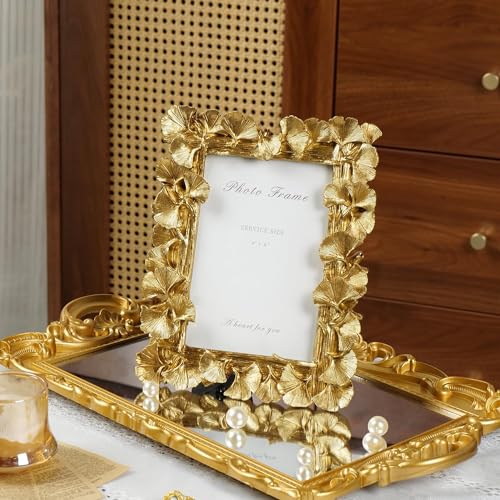 Cuspin 4x6 Gold Picture Frames Vintage Gold Frame Ornate Leaf Textured HandCrafted Resin with Glass Front Antique Photo Frames for Tabletop Display Retro Design Home Decor - Image 3