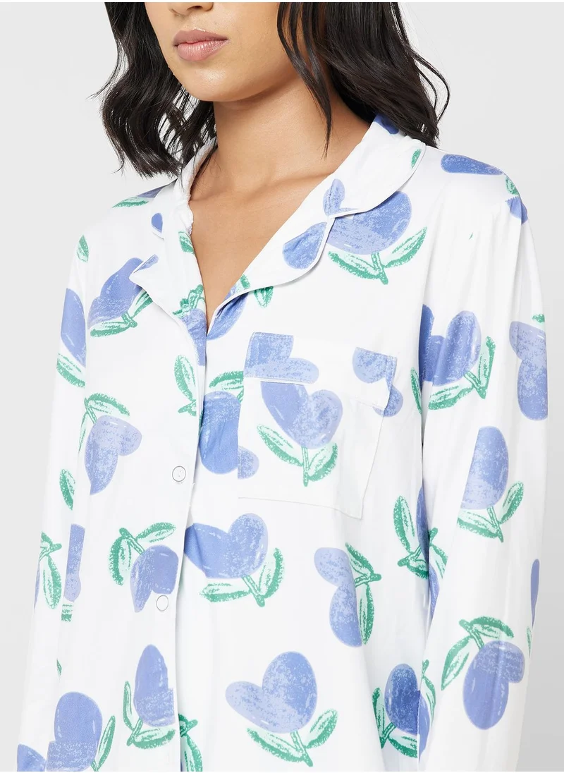 جينجر Floral Print Shirt & Pyjama Set