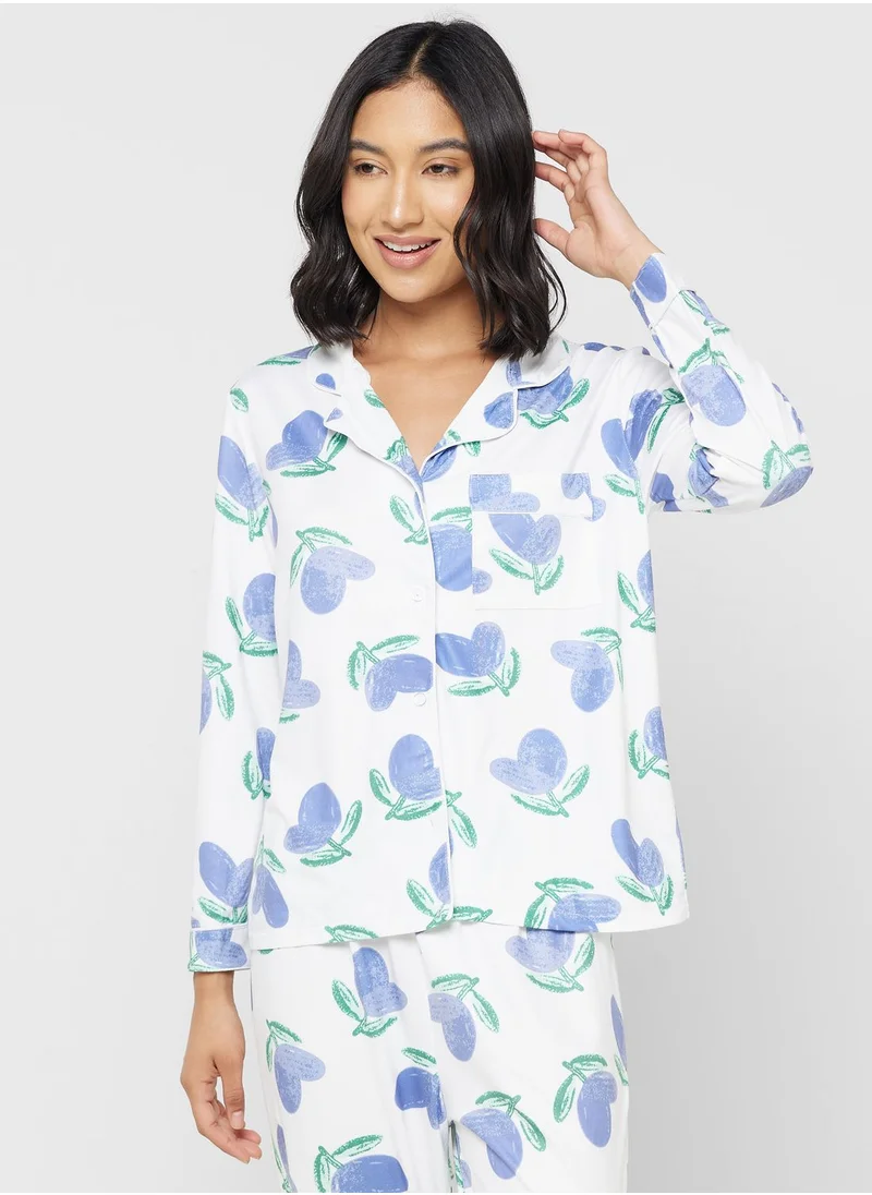 جينجر Floral Print Shirt & Pyjama Set