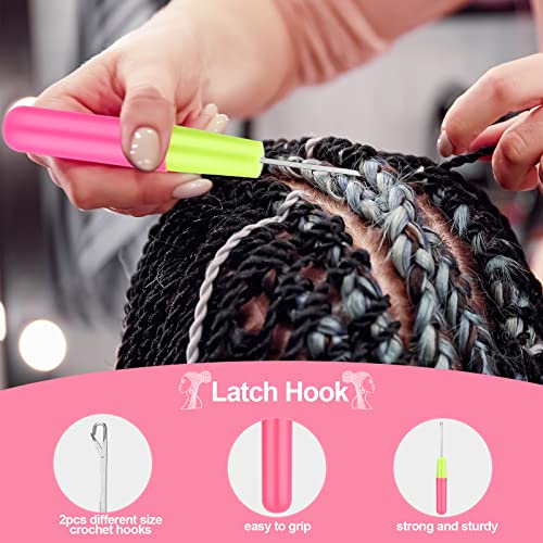 SWEET VIEW Hair Crochet Hooks Set - 2 Crochet Needles, Edge Brush, Bristle Brush, Rat Tail Comb, 3 Gator Clips for Passion Twist Hair Extensions - Image 3