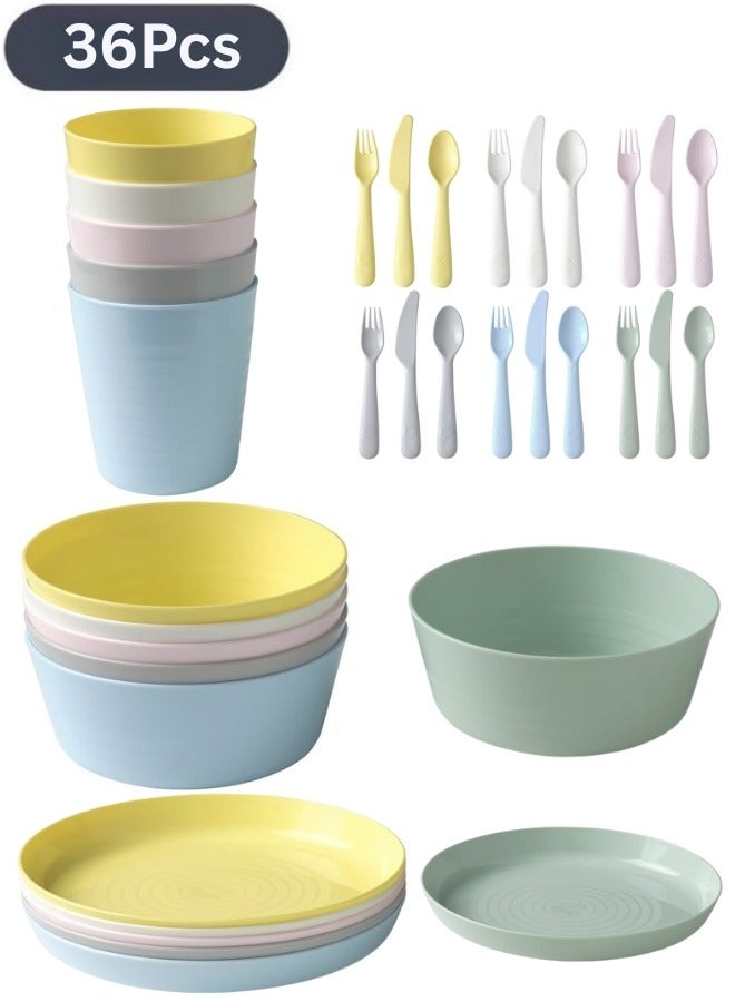 Ikea 36-Piece Kids' Dinner Set Made Of BPA-Free Polypropylene Plastic Includes Cutlery, Plates, Bowls, And Cups Microwave And Dishwasher Safe Perfect For Everyday Meals And Parties. - Image 1