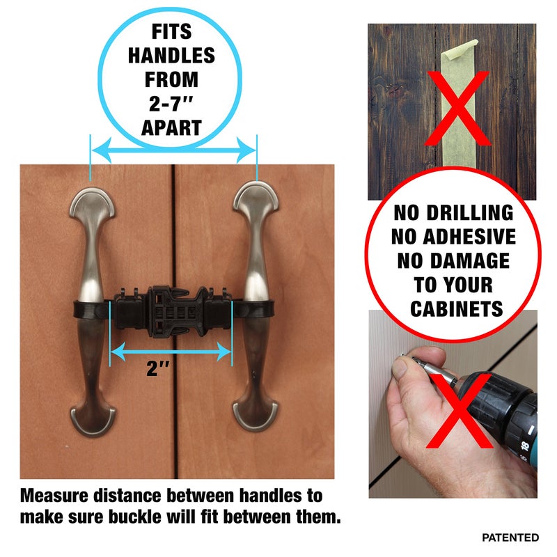 Kiscords Baby Safety Cabinet Locks for Handles Child Safety Cabinet Latches for Home Safety Strap for Baby Proofing Cabinets Kitchen Door RV No Drill No Screw No Adhesive /4 Pack (Black) - Image 2